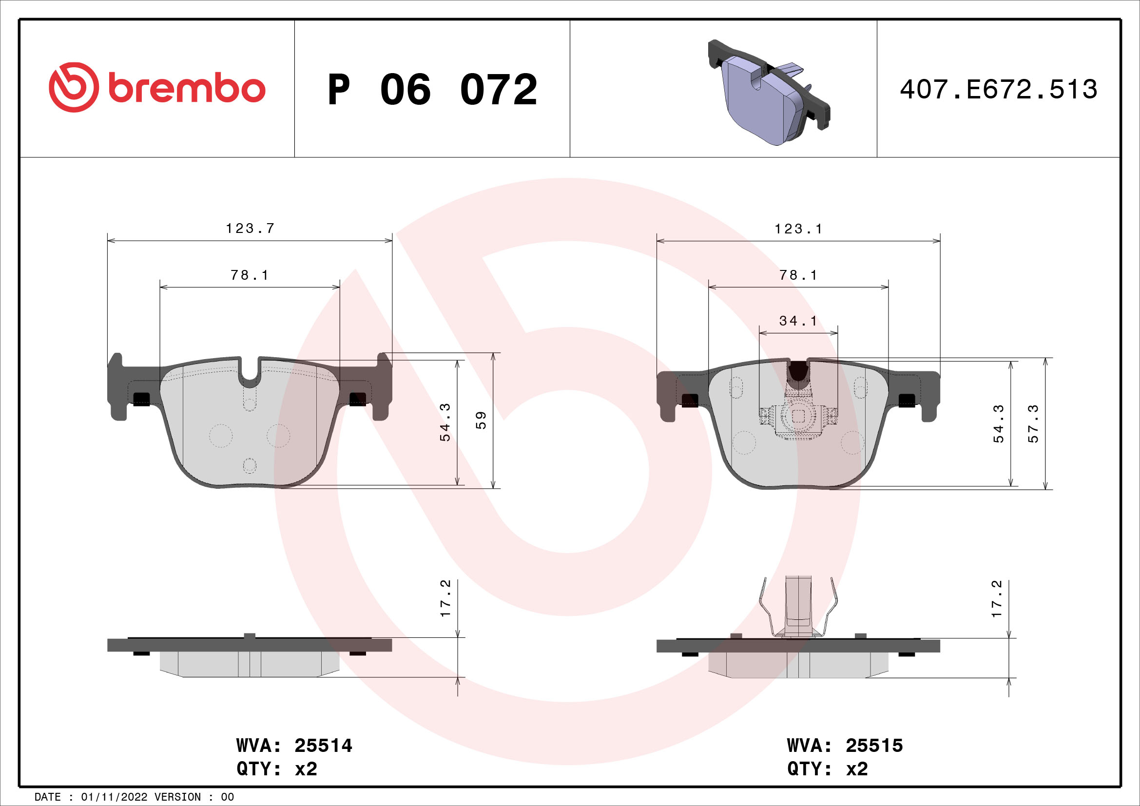 A.B.S. P 06 072 BREMBO Bremsbelagsatz, Scheibenbremse